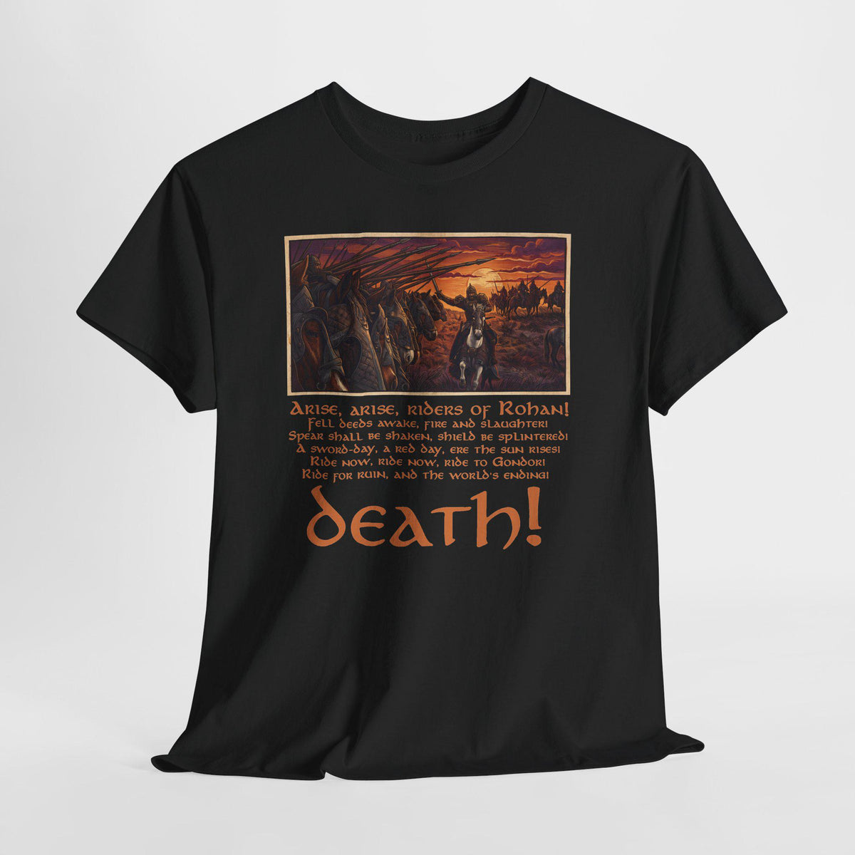 Théoden Pelennor Fields T-Shirt – Riders of Rohan Woodcut Art