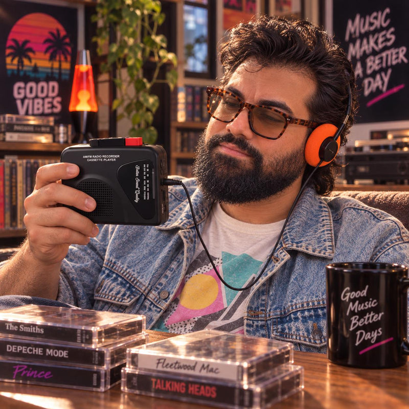 Cassette Player Starter Pack with AM/FM Radio, Headphones & 3 Tapes