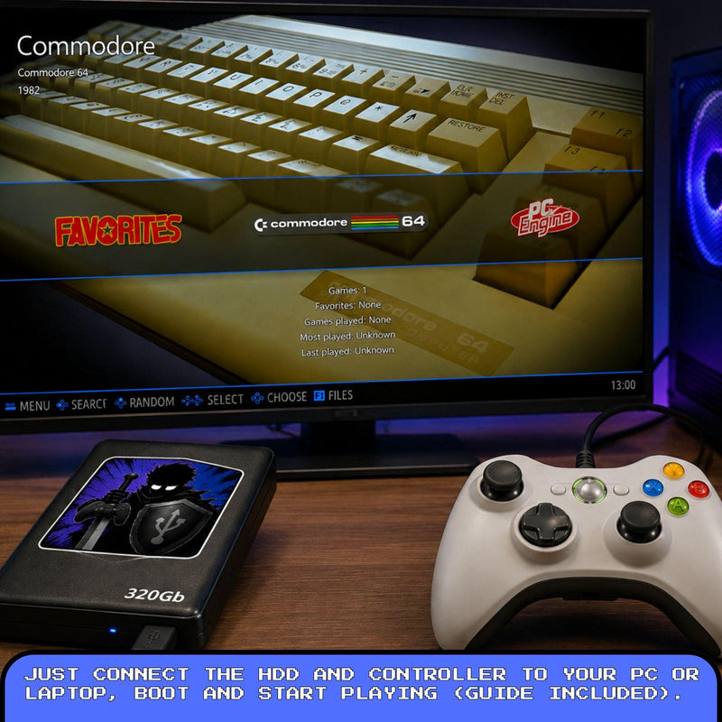 Batocera Retro Gaming External Hard Drive, 320GB + Wired Controller