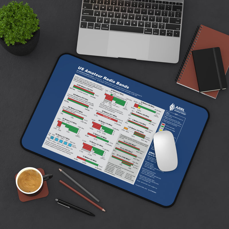 Ham Radio Frequency Chart Desk Mat, 12 × 18 in – US Amateur Bands