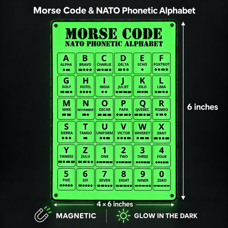 Morse Code & NATO Alphabet Magnet, 4 × 6 in – Glow in the Dark