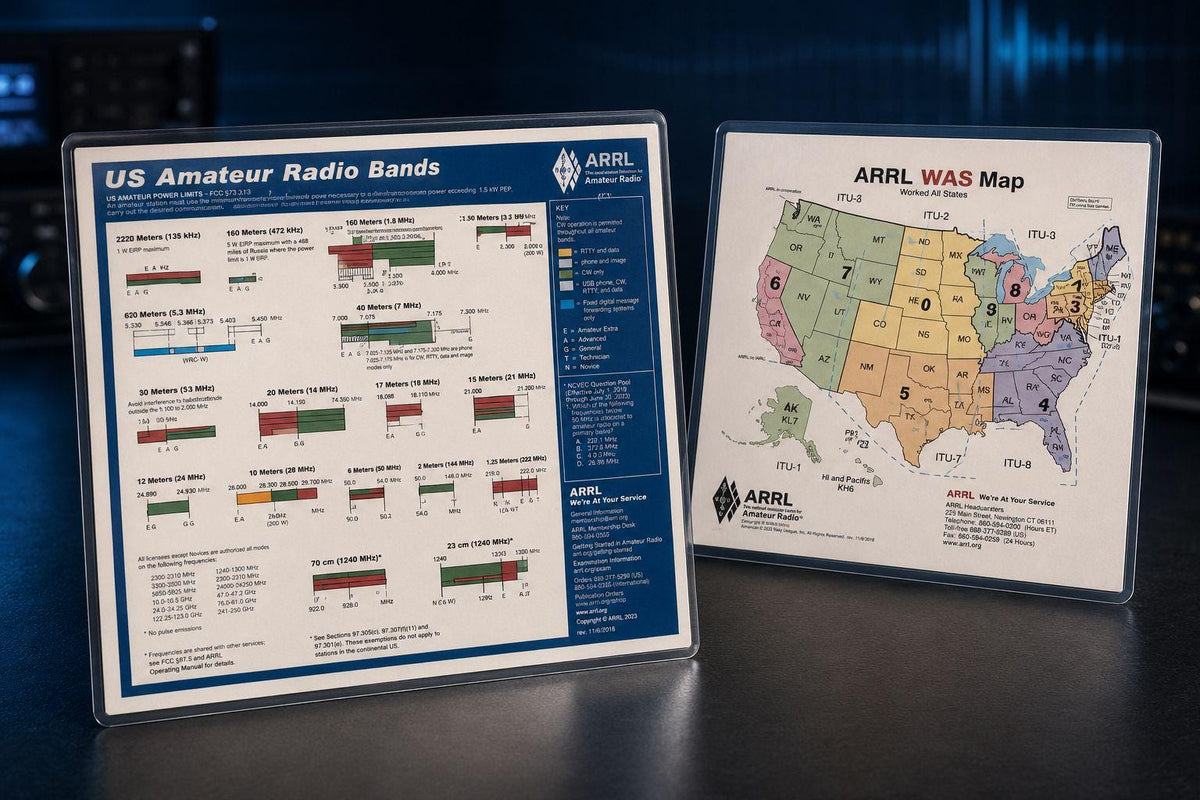 US Ham Radio Band Chart & WAS Map – ARRL Reference, 5 Mil Laminated