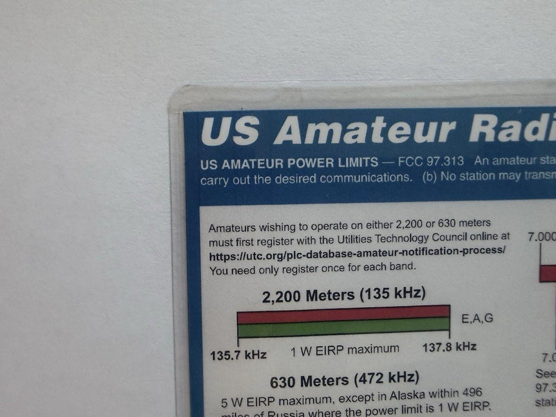 Magnetic US Ham Radio Band Chart – ARRL Reference, 5 Mil Laminated