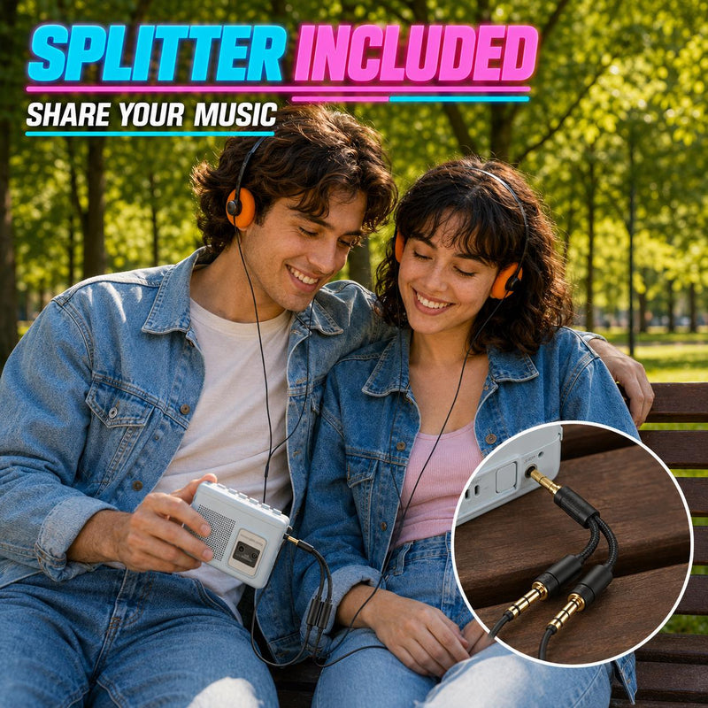 Portable Cassette Player Starter Pack with Headphones & 3 Tapes