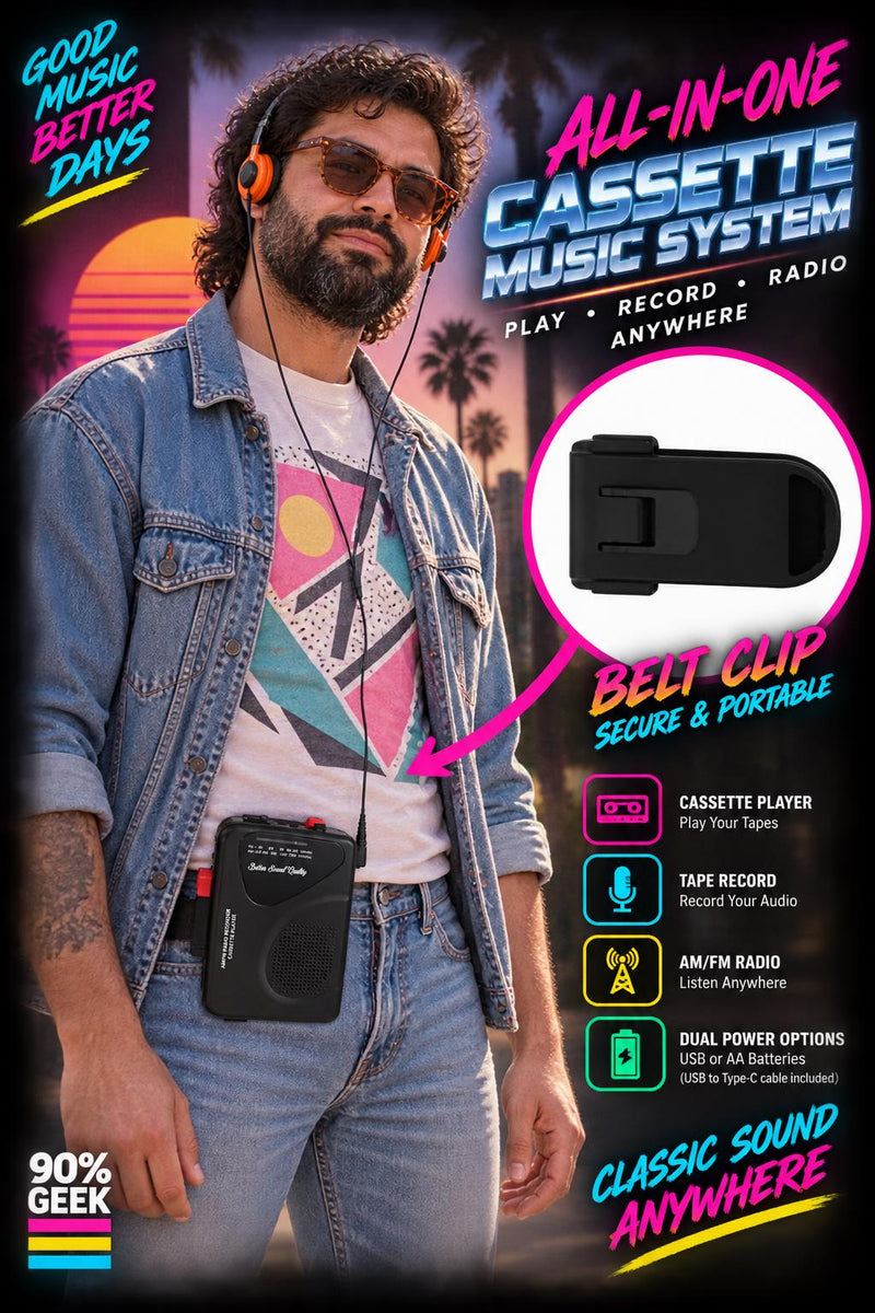 Cassette Player Starter Pack with AM/FM Radio, Headphones & 3 Tapes