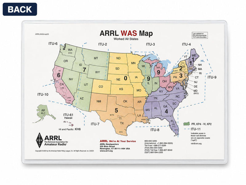 US Ham Radio Band Chart & WAS Map – ARRL Reference, 5 Mil Laminated