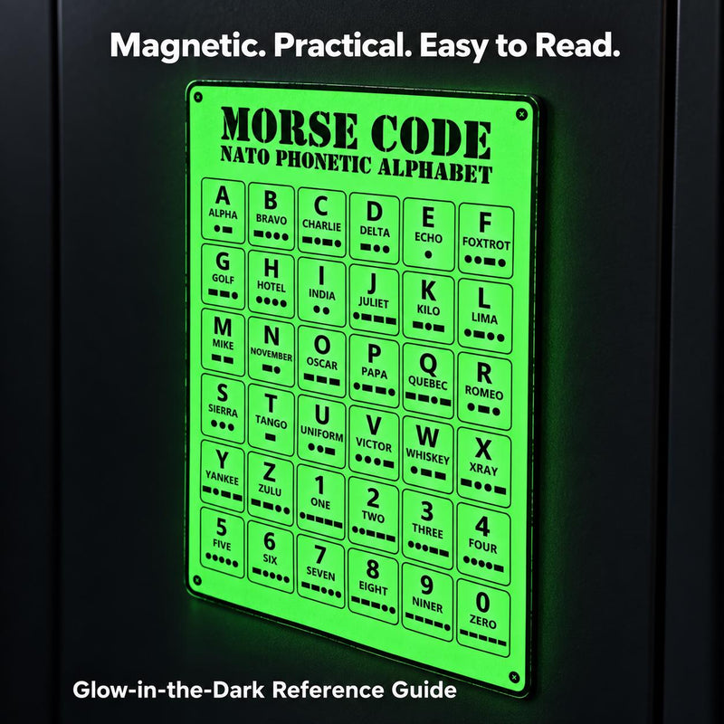 Morse Code & NATO Alphabet Magnet, 4 × 6 in – Glow in the Dark
